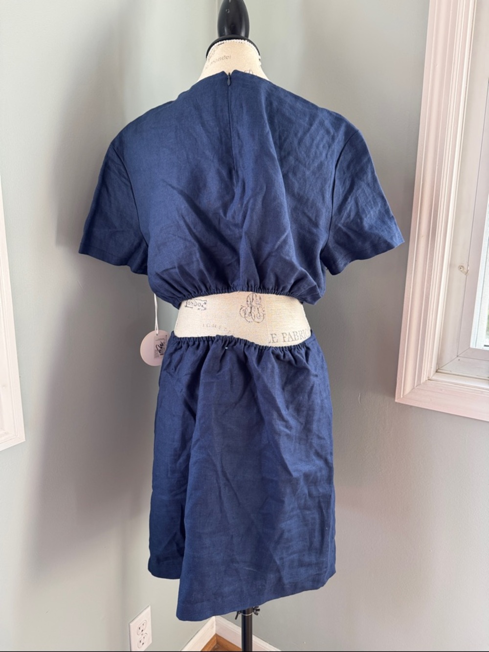 STAUD Epona navy linen cutout mini dress NWT size Large - Picture 4 of 9